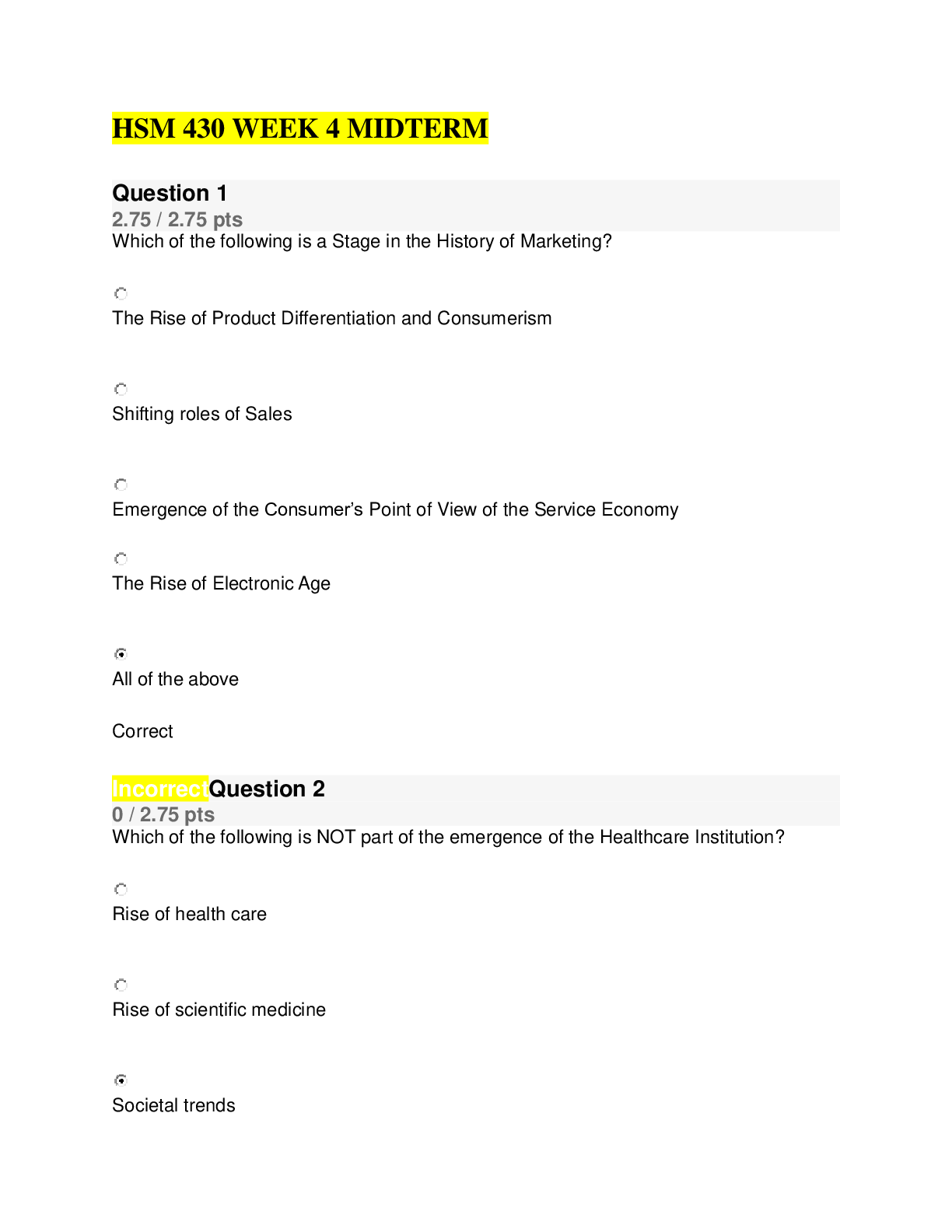 Preview image of DeVry University HSM 430 WEEK 4 MIDTERM document
